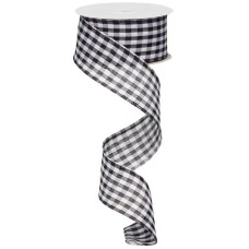 1.5 Inch Black and White Gingham Check Wired Ribbon, 10 Yards Per Spool (Lot of 1 Spool) SALE ITEM